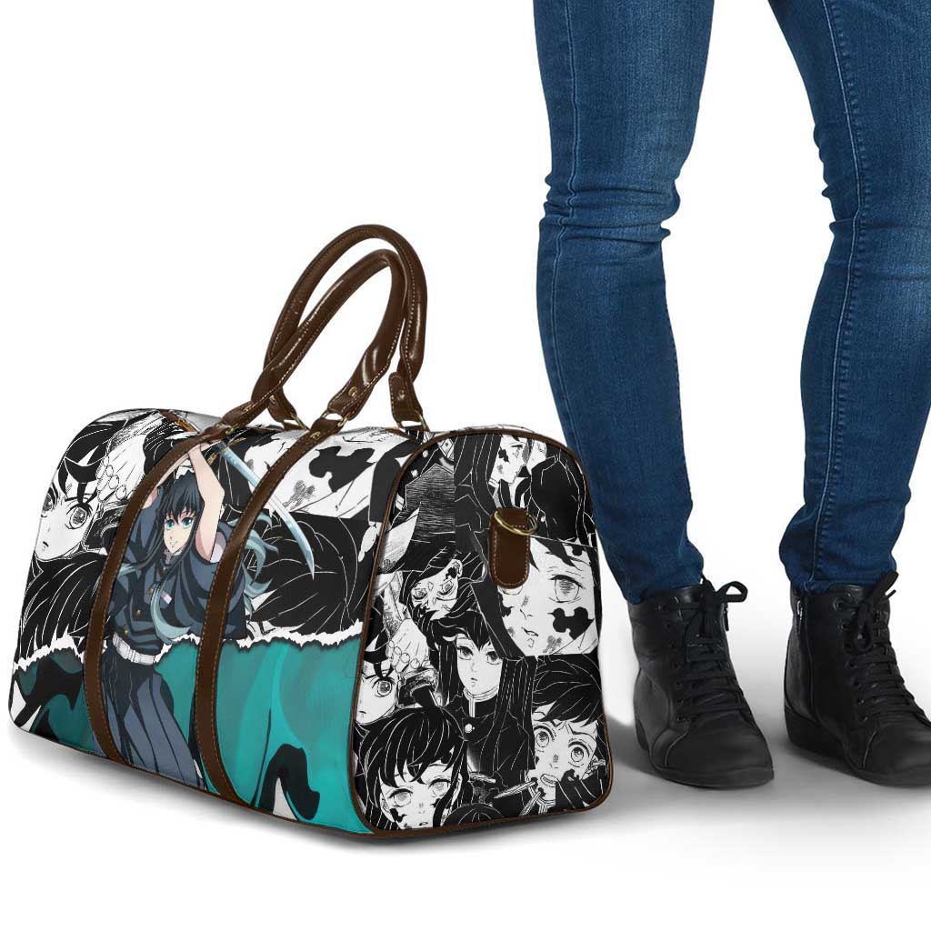 Muichiro Tokito Demon Slayer Mist Hashira Design Travel Bag with Manga Panels and Teal Sword Art - The Mazicc