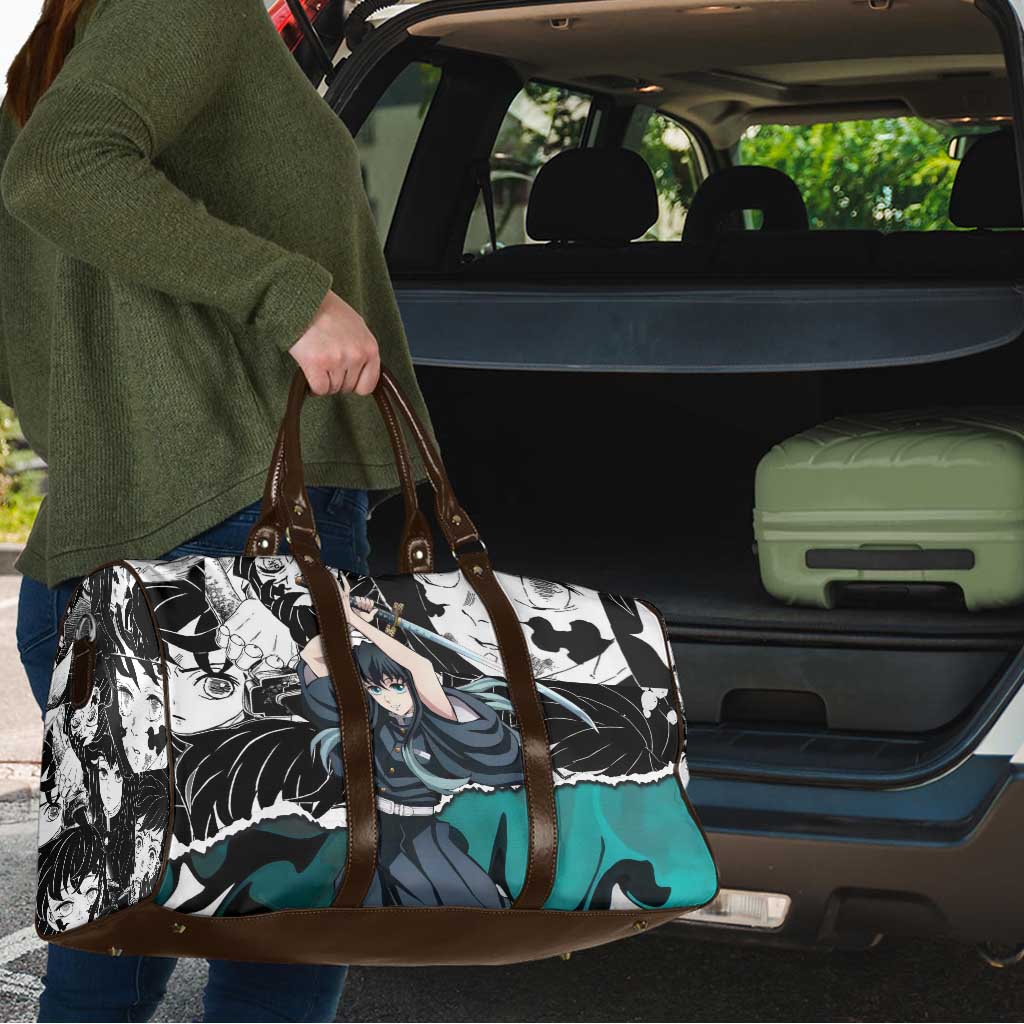 Muichiro Tokito Demon Slayer Mist Hashira Design Travel Bag with Manga Panels and Teal Sword Art - The Mazicc