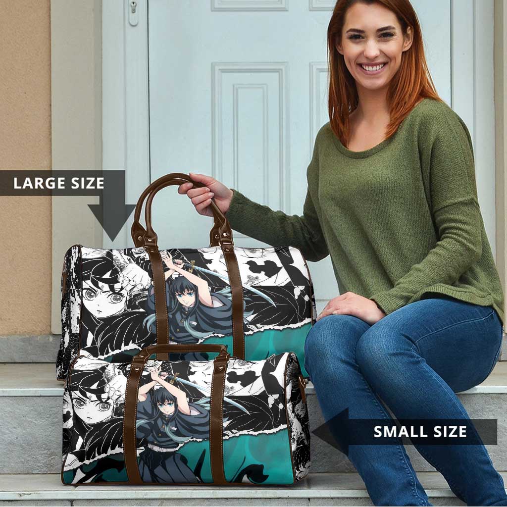 Muichiro Tokito Demon Slayer Mist Hashira Design Travel Bag with Manga Panels and Teal Sword Art - The Mazicc