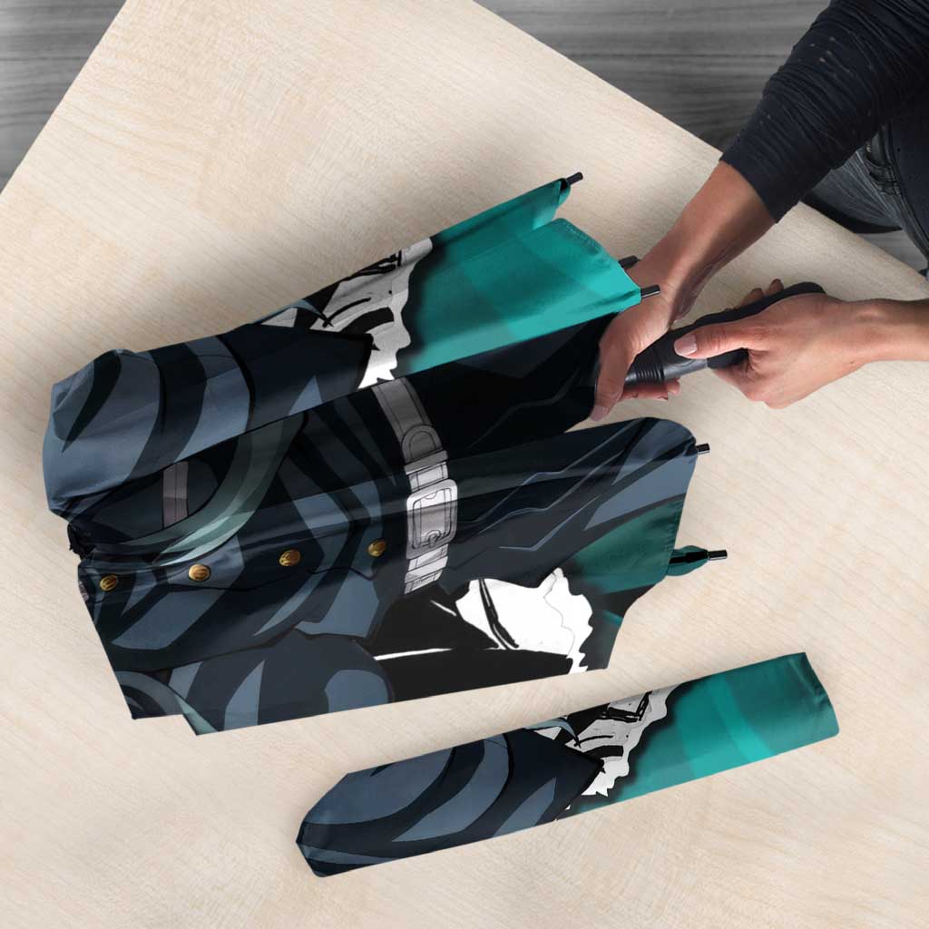 Muichiro Tokito Demon Slayer Mist Hashira Design Umbrella with Manga Panels and Teal Sword Art - The Mazicc