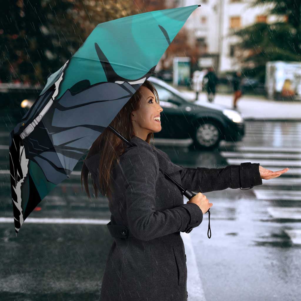Muichiro Tokito Demon Slayer Mist Hashira Design Umbrella with Manga Panels and Teal Sword Art - The Mazicc