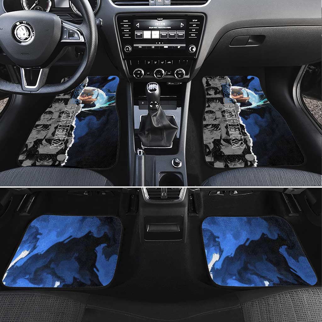 Inosuke Demon Slayer Blue and Black Theme Car Mats with Boar Mask and Manga Collage Action Design - The Mazicc