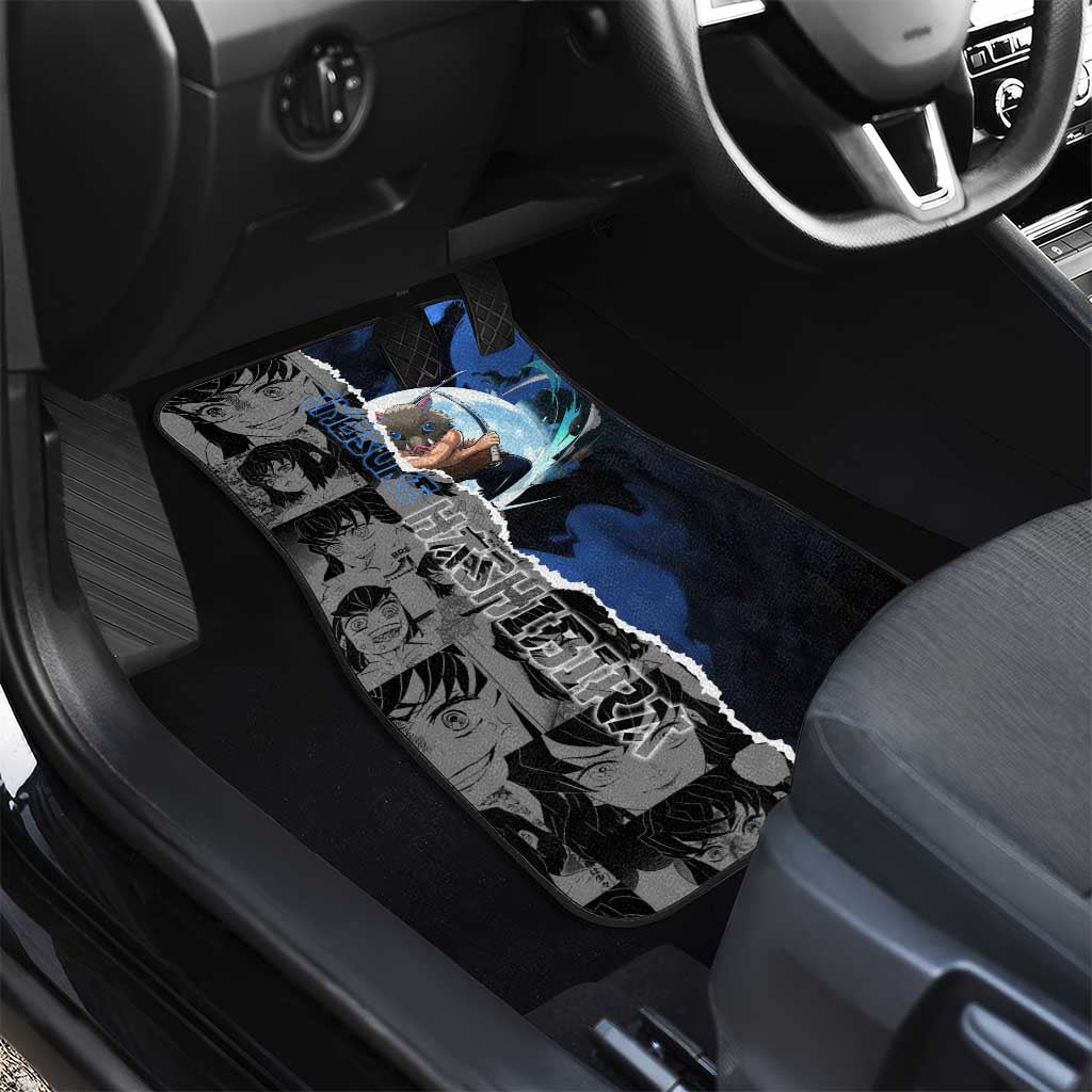 Inosuke Demon Slayer Blue and Black Theme Car Mats with Boar Mask and Manga Collage Action Design - The Mazicc