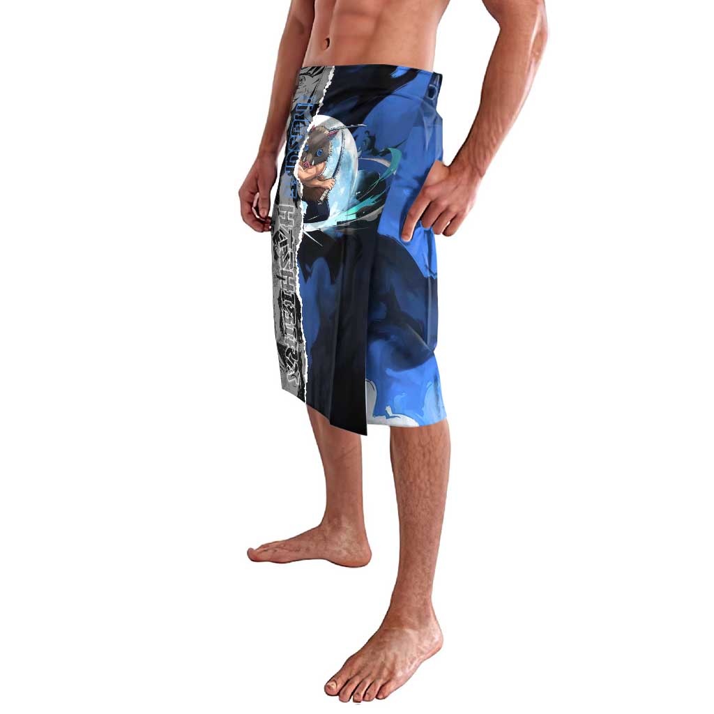 Inosuke Demon Slayer Blue and Black Theme Lavalava with Boar Mask and Manga Collage Action Design - The Mazicc