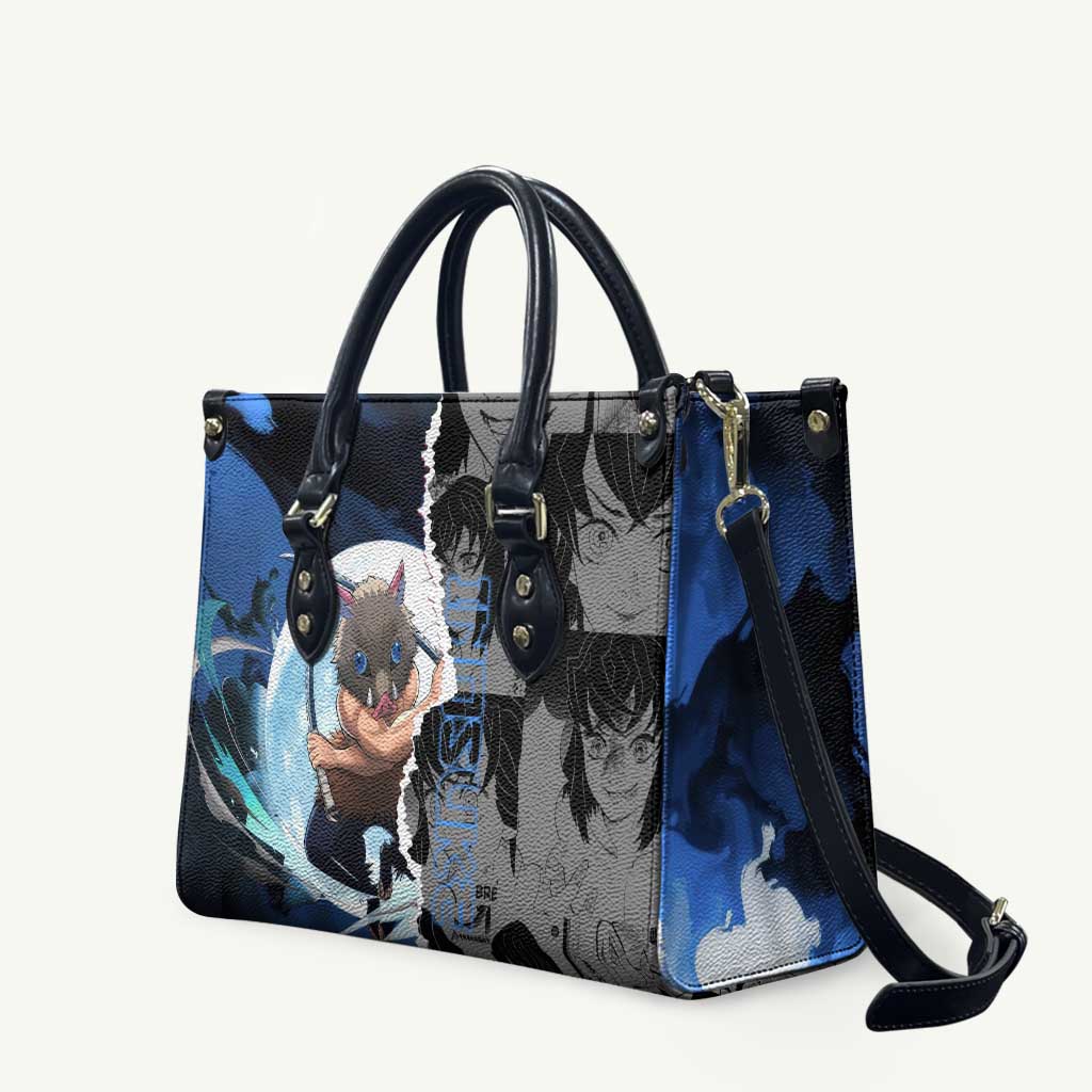 Inosuke Demon Slayer Blue and Black Theme Leather Bag with Boar Mask and Manga Collage Action Design - The Mazicc