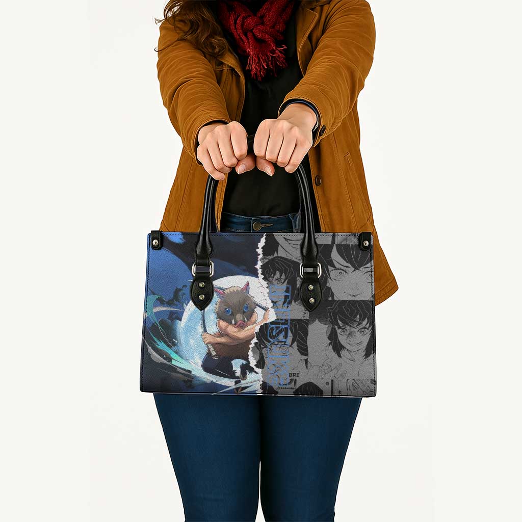 Inosuke Demon Slayer Blue and Black Theme Leather Bag with Boar Mask and Manga Collage Action Design - The Mazicc