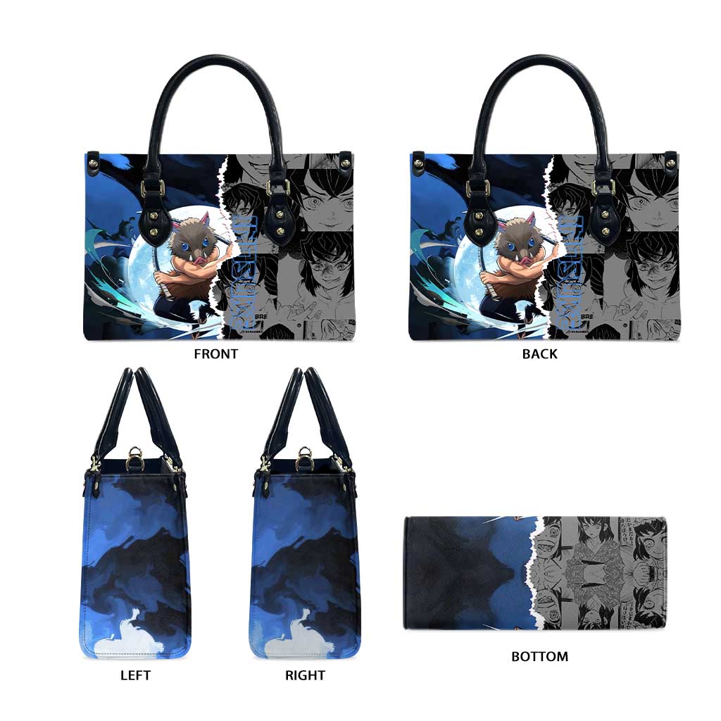 Inosuke Demon Slayer Blue and Black Theme Leather Bag with Boar Mask and Manga Collage Action Design - The Mazicc