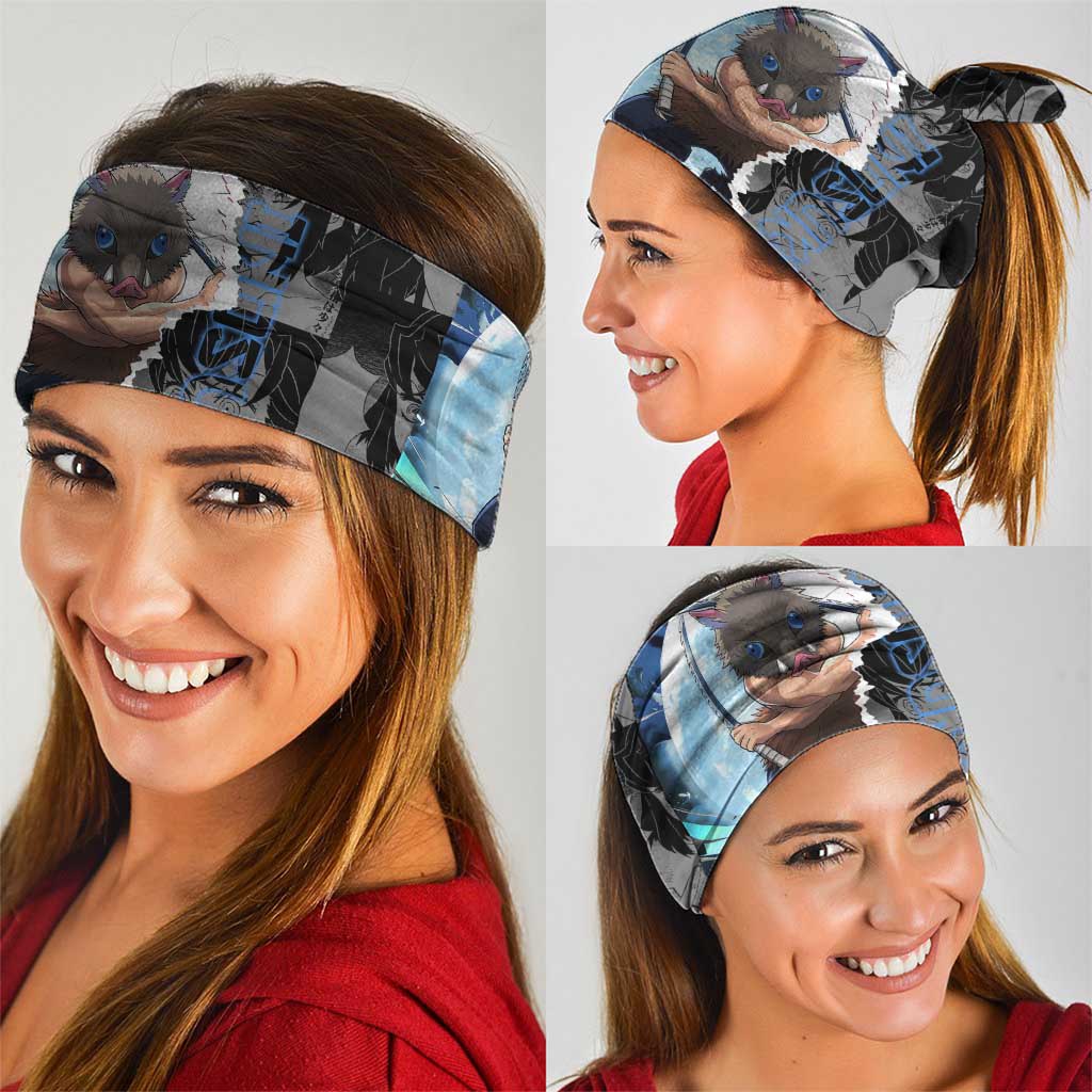 Inosuke Demon Slayer Blue and Black Theme Neck Gaiter with Boar Mask and Manga Collage Action Design - The Mazicc
