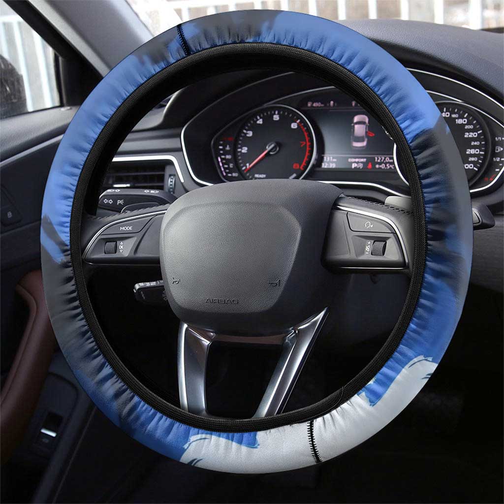Inosuke Demon Slayer Blue and Black Theme Steering Wheel Cover with Boar Mask and Manga Collage Action Design - The Mazicc