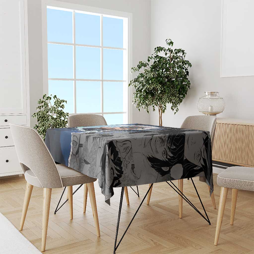 Inosuke Demon Slayer Blue and Black Theme Tablecloth with Boar Mask and Manga Collage Action Design - The Mazicc