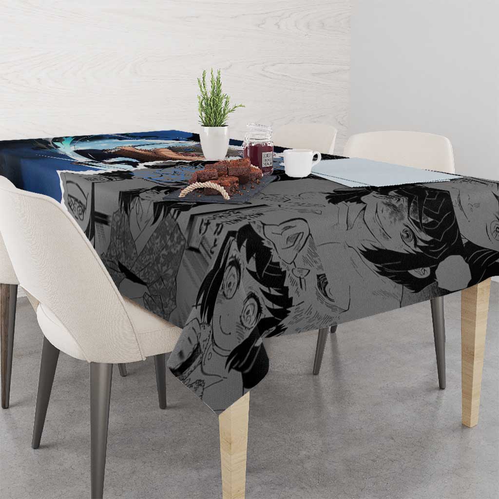 Inosuke Demon Slayer Blue and Black Theme Tablecloth with Boar Mask and Manga Collage Action Design - The Mazicc