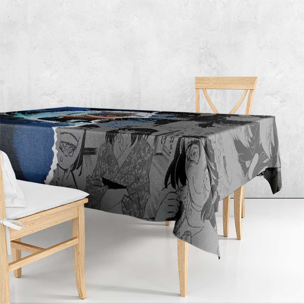 Inosuke Demon Slayer Blue and Black Theme Tablecloth with Boar Mask and Manga Collage Action Design - The Mazicc