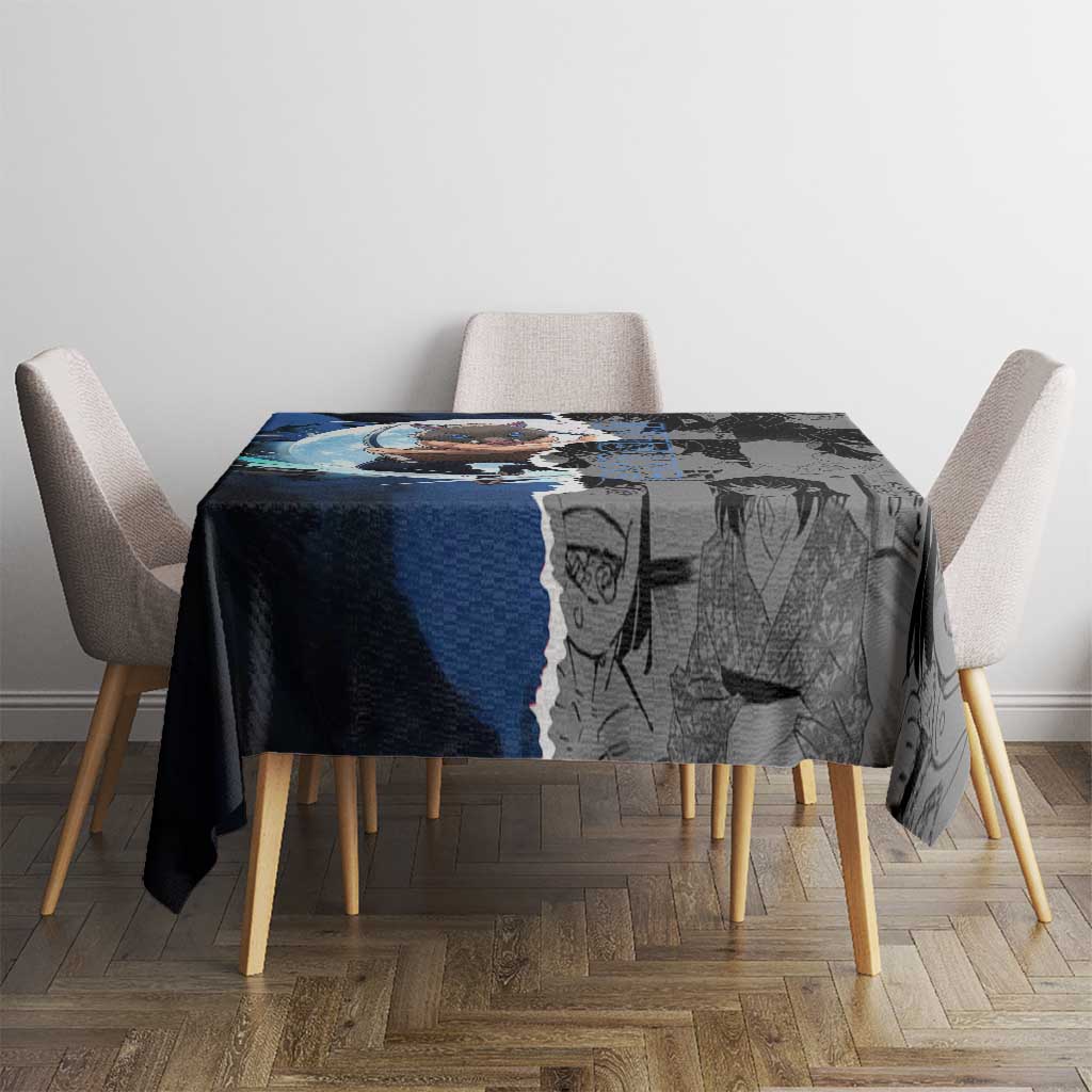 Inosuke Demon Slayer Blue and Black Theme Tablecloth with Boar Mask and Manga Collage Action Design - The Mazicc