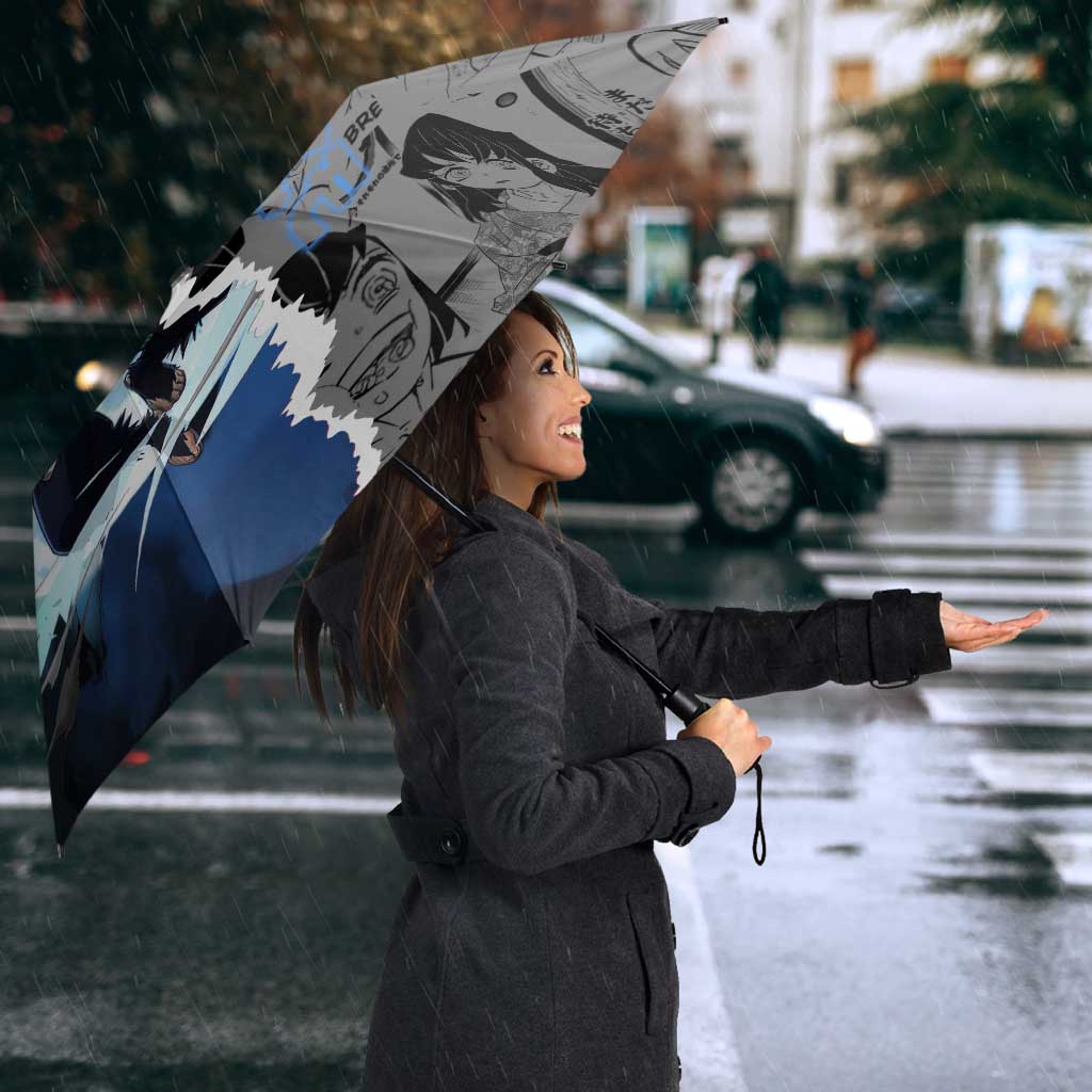 Inosuke Demon Slayer Blue and Black Theme Umbrella with Boar Mask and Manga Collage Action Design - The Mazicc