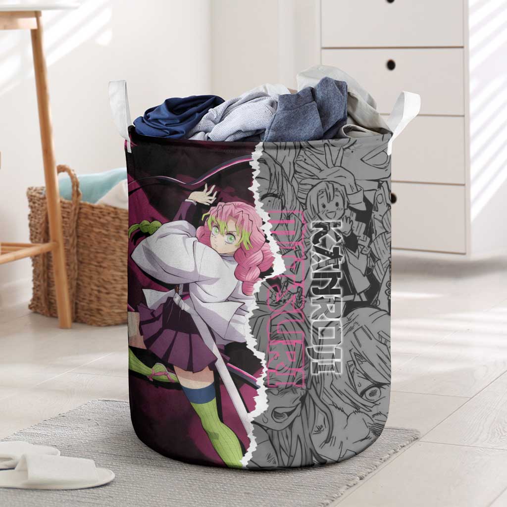 Mitsuri Kanroji Demon Slayer Pink and Black Design Laundry Basket with Manga Panels and Love Hashira Theme - The Mazicc
