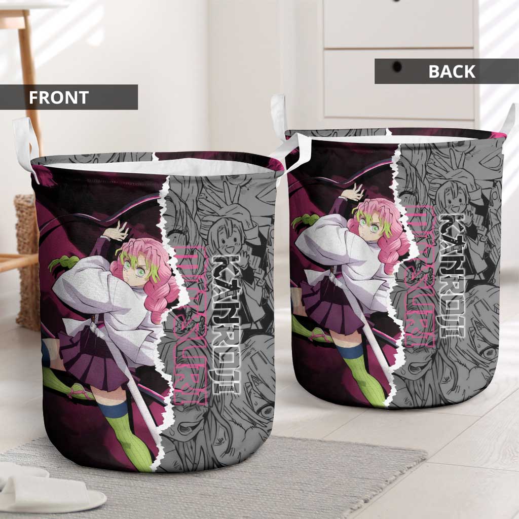 Mitsuri Kanroji Demon Slayer Pink and Black Design Laundry Basket with Manga Panels and Love Hashira Theme - The Mazicc