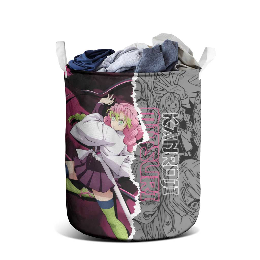 Mitsuri Kanroji Demon Slayer Pink and Black Design Laundry Basket with Manga Panels and Love Hashira Theme - The Mazicc