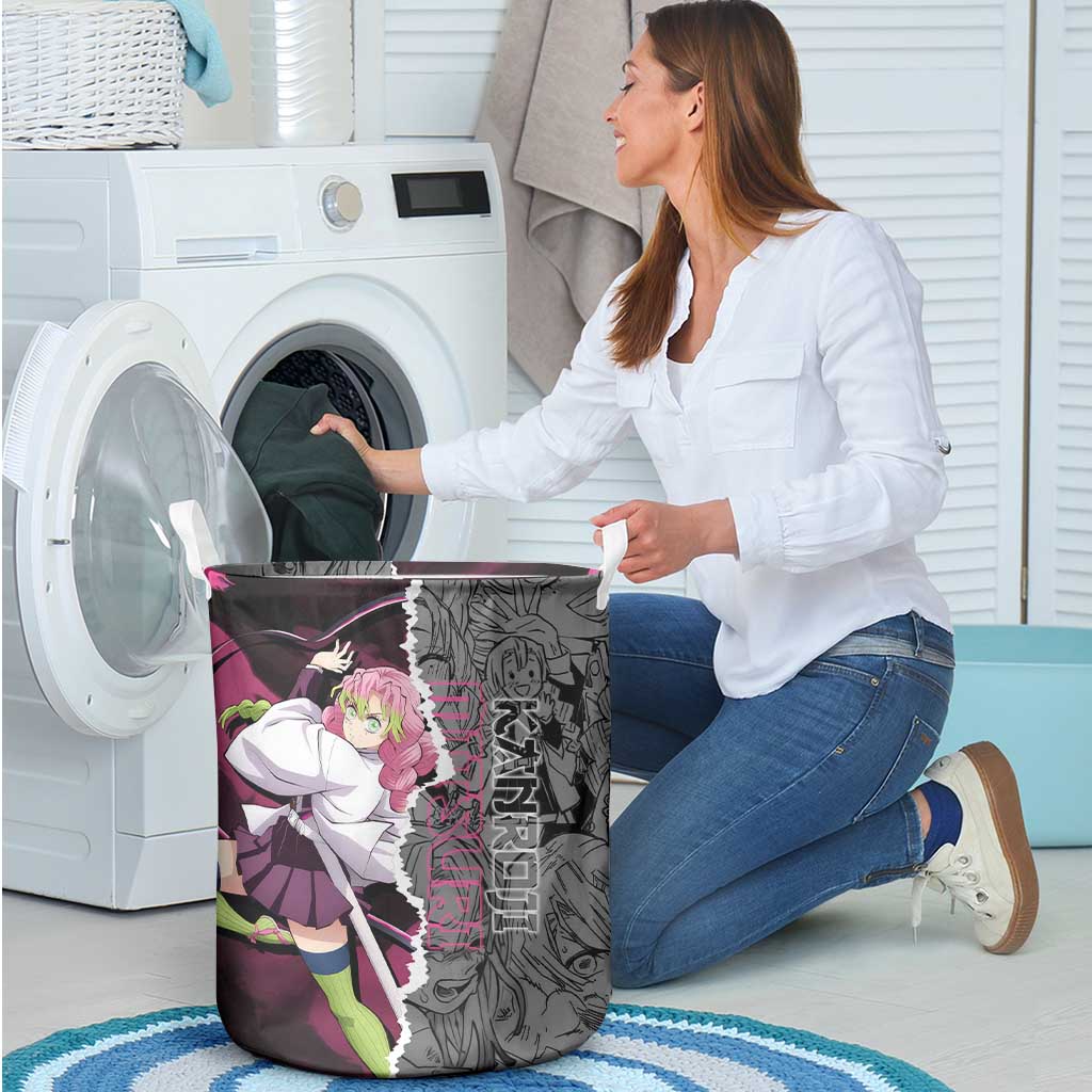Mitsuri Kanroji Demon Slayer Pink and Black Design Laundry Basket with Manga Panels and Love Hashira Theme - The Mazicc