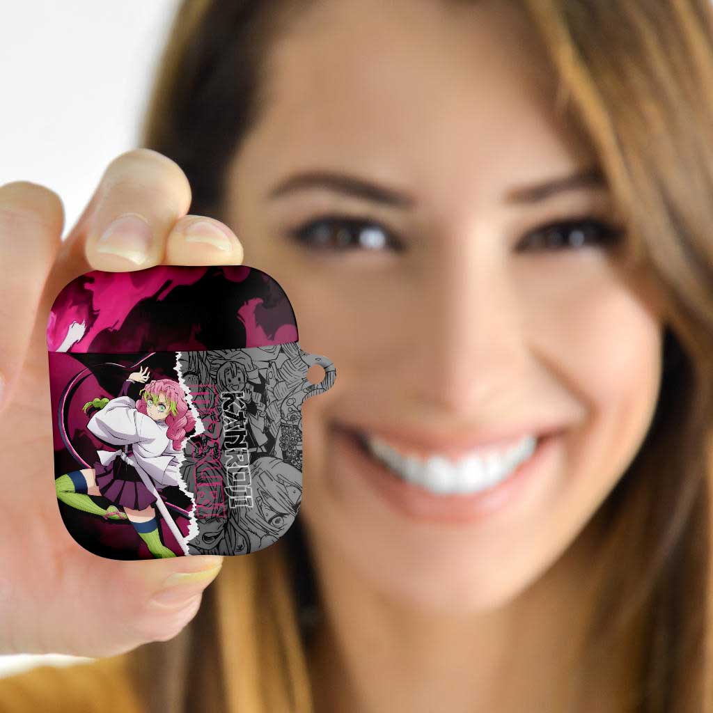 Mitsuri Kanroji Demon Slayer Pink and Black Design AirPods Case with Manga Panels and Love Hashira Theme - The Mazicc