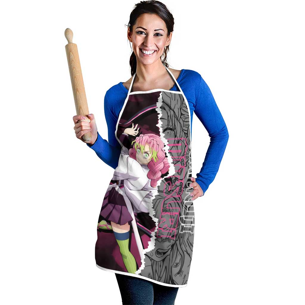 Mitsuri Kanroji Demon Slayer Pink and Black Design Apron with Manga Panels and Love Hashira Theme - The Mazicc