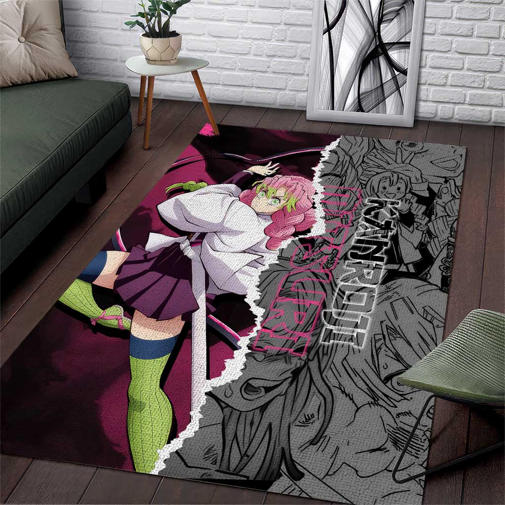 Mitsuri Kanroji Demon Slayer Pink and Black Design Area Rug with Manga Panels and Love Hashira Theme - The Mazicc