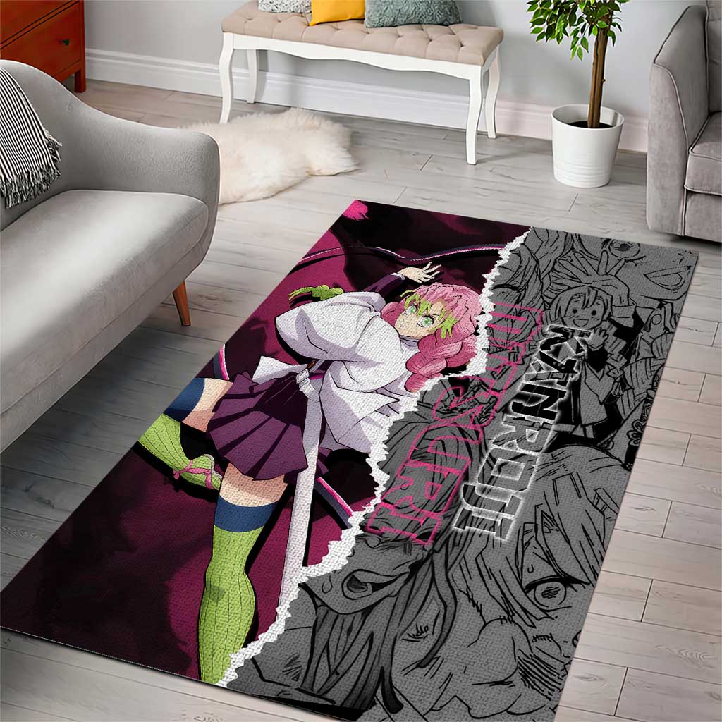 Mitsuri Kanroji Demon Slayer Pink and Black Design Area Rug with Manga Panels and Love Hashira Theme - The Mazicc