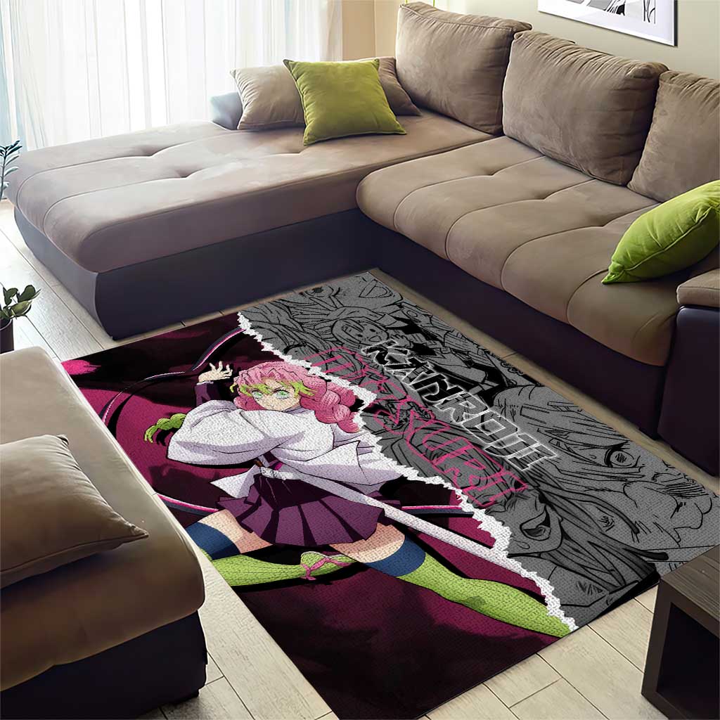 Mitsuri Kanroji Demon Slayer Pink and Black Design Area Rug with Manga Panels and Love Hashira Theme - The Mazicc