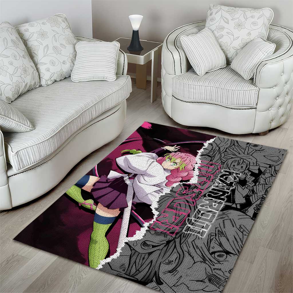 Mitsuri Kanroji Demon Slayer Pink and Black Design Area Rug with Manga Panels and Love Hashira Theme - The Mazicc