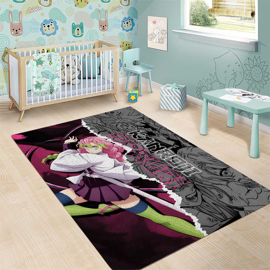 Mitsuri Kanroji Demon Slayer Pink and Black Design Area Rug with Manga Panels and Love Hashira Theme - The Mazicc