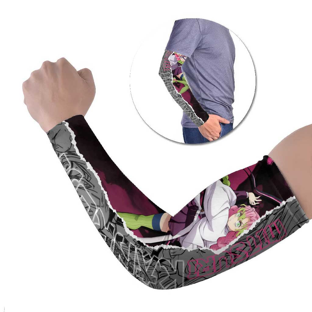 Mitsuri Kanroji Demon Slayer Pink and Black Design Arm Sleeves with Manga Panels and Love Hashira Theme - The Mazicc