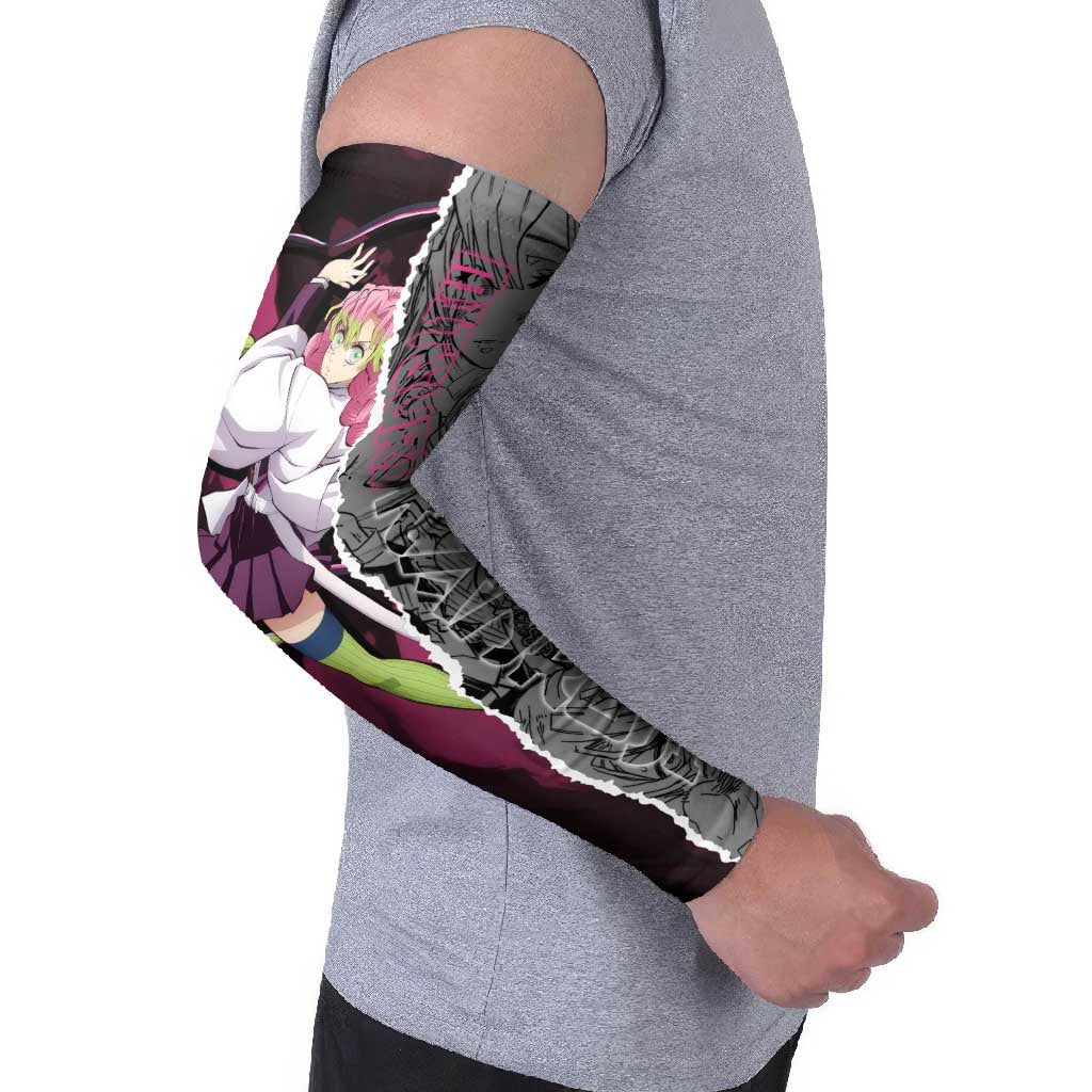 Mitsuri Kanroji Demon Slayer Pink and Black Design Arm Sleeves with Manga Panels and Love Hashira Theme - The Mazicc
