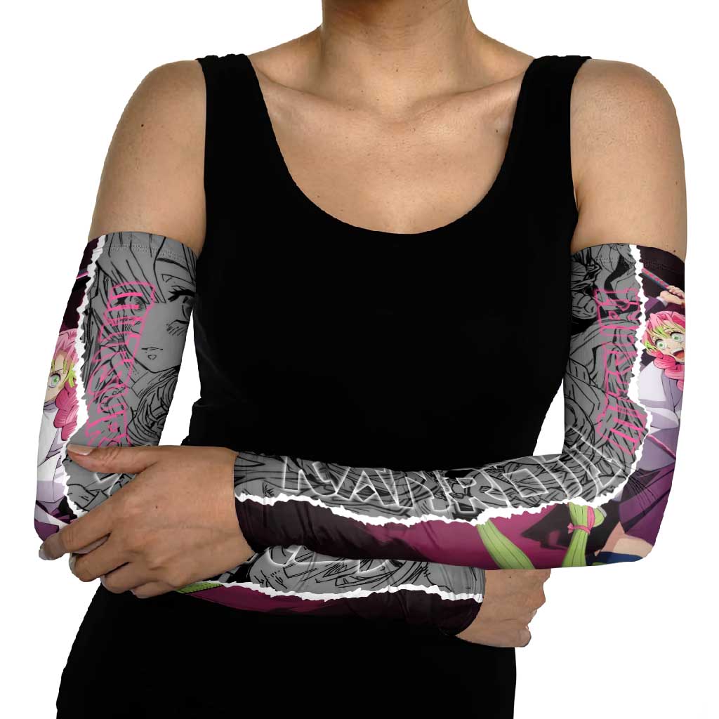 Mitsuri Kanroji Demon Slayer Pink and Black Design Arm Sleeves with Manga Panels and Love Hashira Theme - The Mazicc