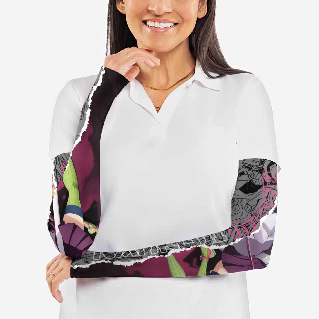 Mitsuri Kanroji Demon Slayer Pink and Black Design Arm Sleeves with Manga Panels and Love Hashira Theme - The Mazicc
