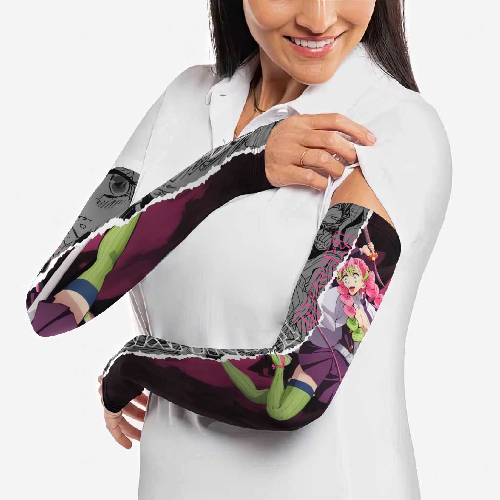 Mitsuri Kanroji Demon Slayer Pink and Black Design Arm Sleeves with Manga Panels and Love Hashira Theme - The Mazicc
