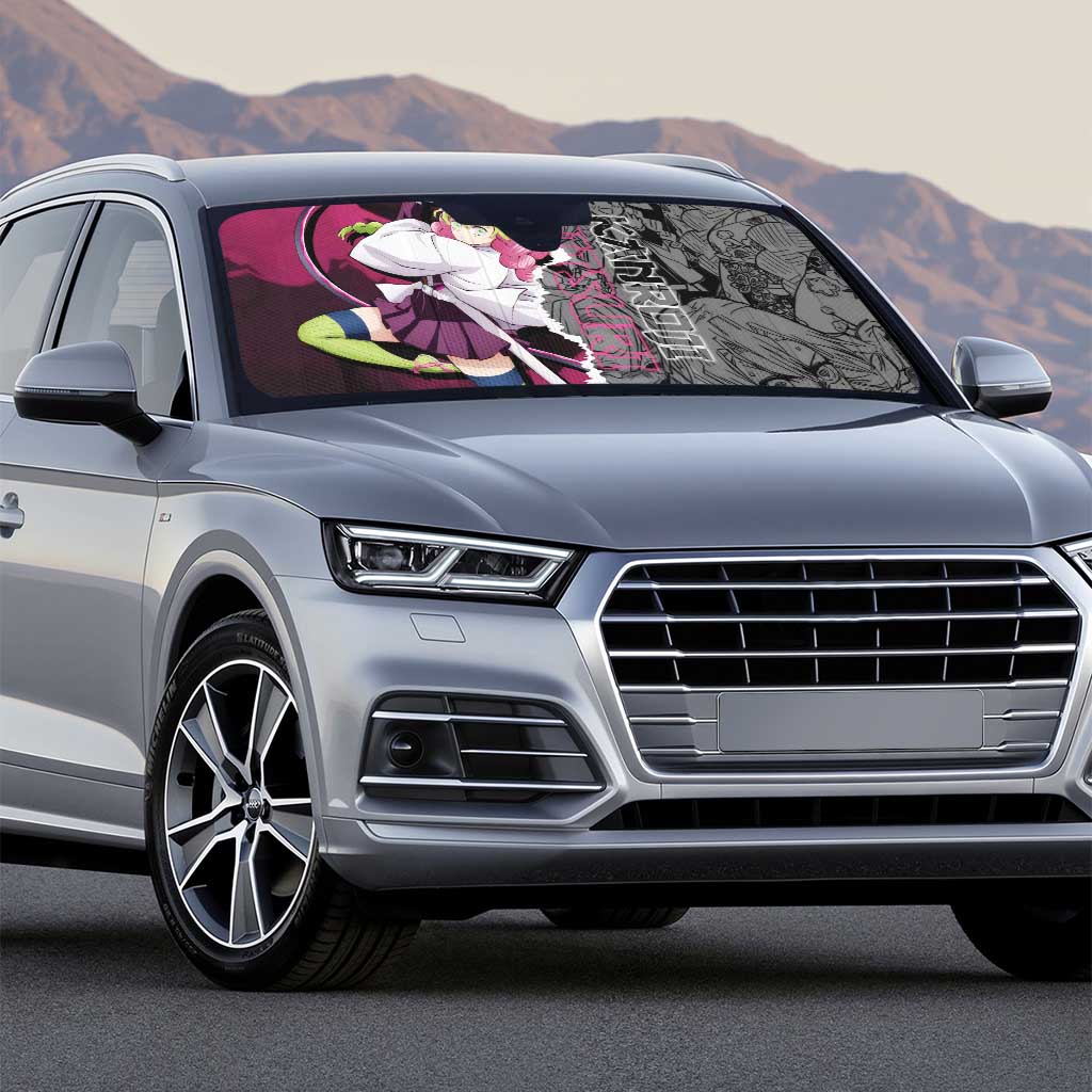 Mitsuri Kanroji Demon Slayer Pink and Black Design Auto Sun Shade with Manga Panels and Love Hashira Theme - The Mazicc