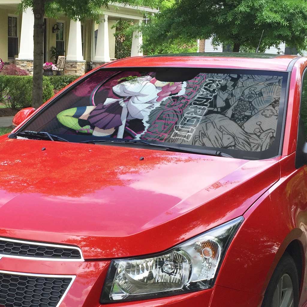 Mitsuri Kanroji Demon Slayer Pink and Black Design Auto Sun Shade with Manga Panels and Love Hashira Theme - The Mazicc