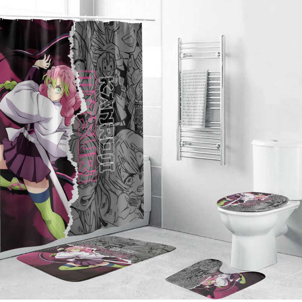 Mitsuri Kanroji Demon Slayer Pink and Black Design Bathroom Set with Manga Panels and Love Hashira Theme - The Mazicc