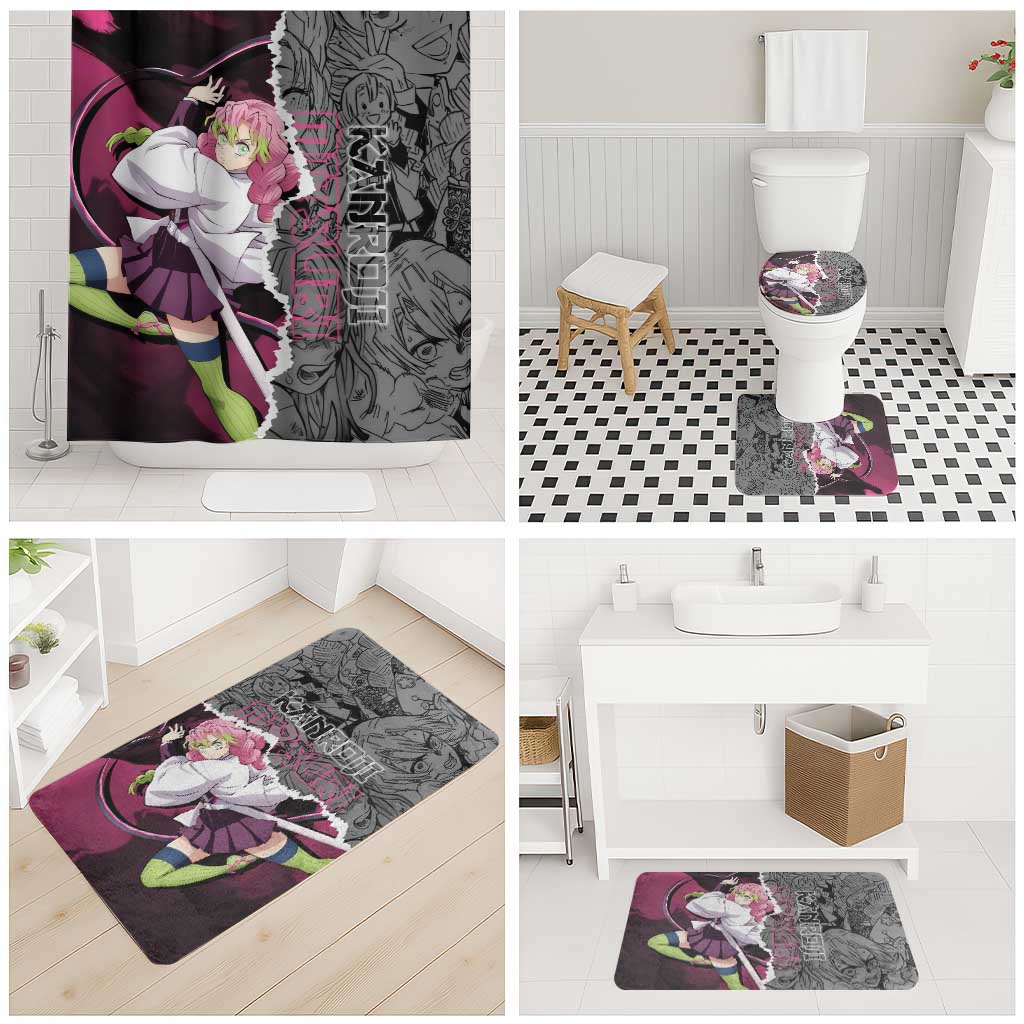 Mitsuri Kanroji Demon Slayer Pink and Black Design Bathroom Set with Manga Panels and Love Hashira Theme - The Mazicc