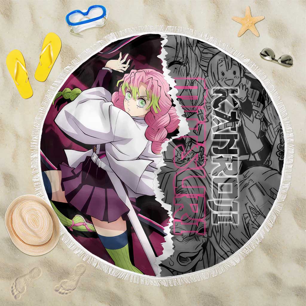 Mitsuri Kanroji Demon Slayer Pink and Black Design Beach Blanket with Manga Panels and Love Hashira Theme - The Mazicc