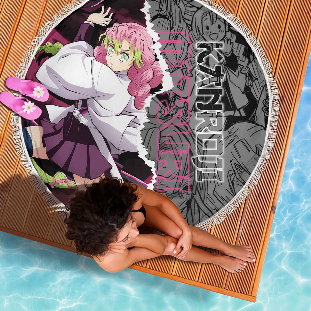 Mitsuri Kanroji Demon Slayer Pink and Black Design Beach Blanket with Manga Panels and Love Hashira Theme - The Mazicc