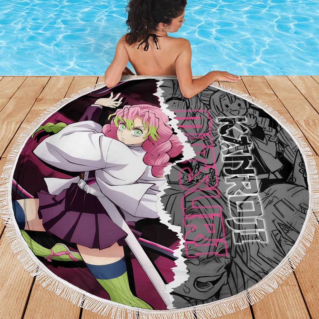 Mitsuri Kanroji Demon Slayer Pink and Black Design Beach Blanket with Manga Panels and Love Hashira Theme - The Mazicc