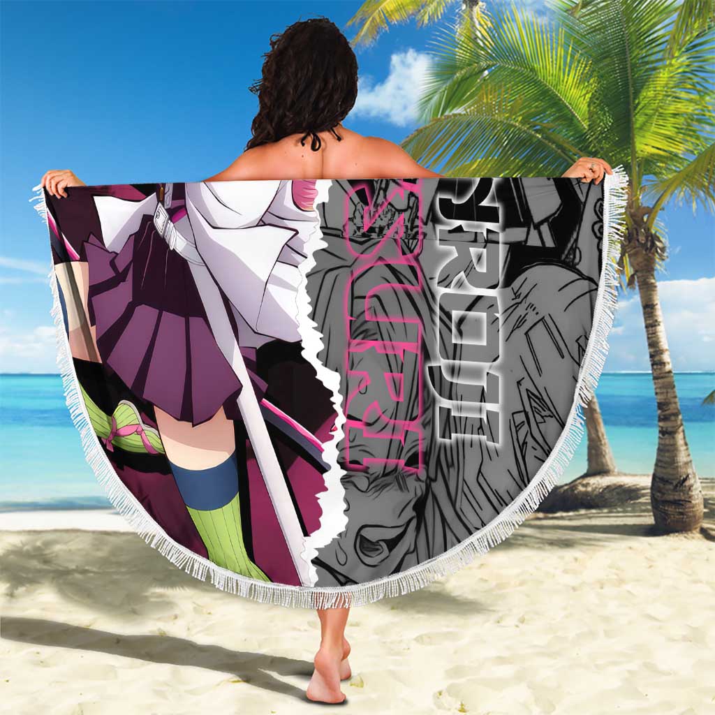 Mitsuri Kanroji Demon Slayer Pink and Black Design Beach Blanket with Manga Panels and Love Hashira Theme - The Mazicc