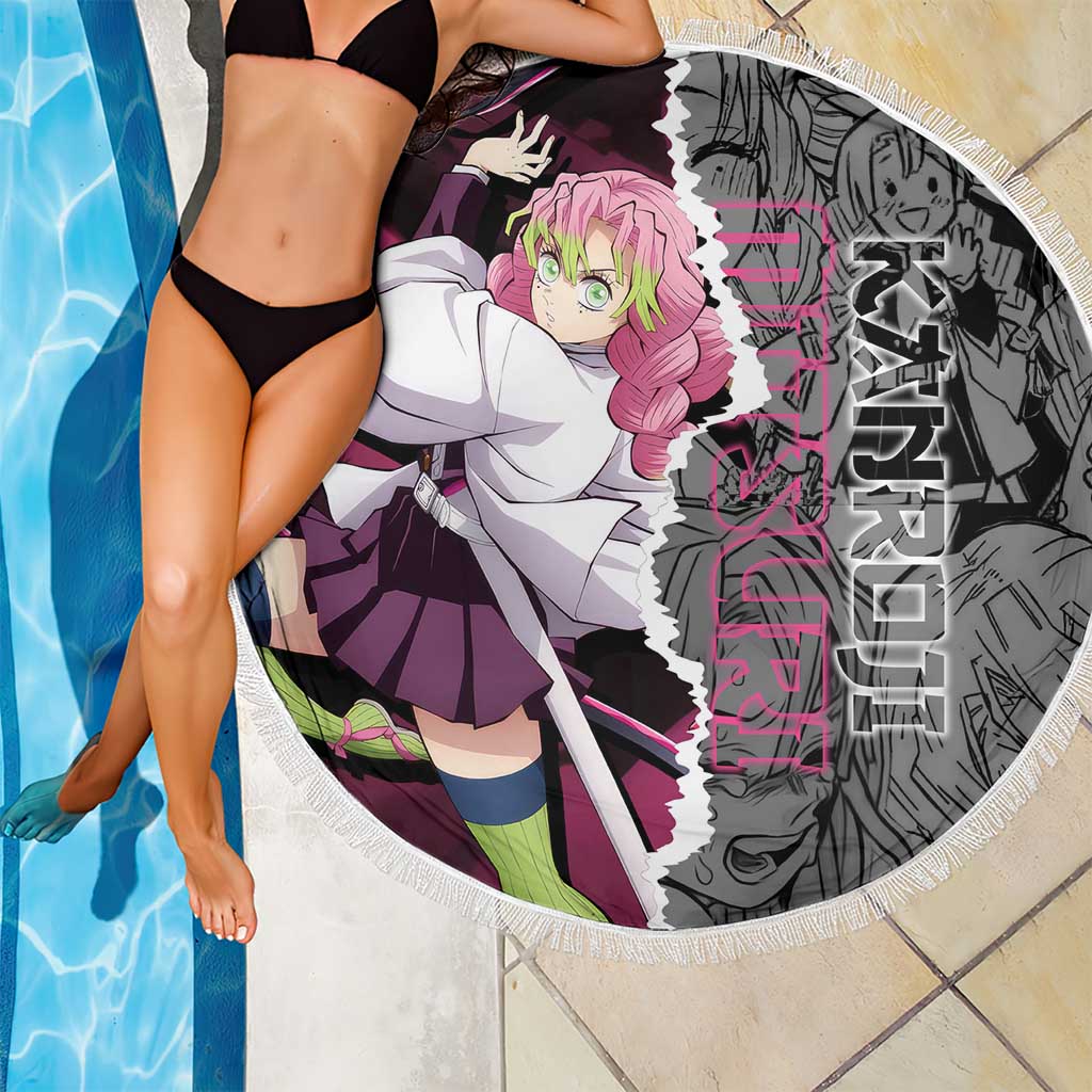 Mitsuri Kanroji Demon Slayer Pink and Black Design Beach Blanket with Manga Panels and Love Hashira Theme - The Mazicc