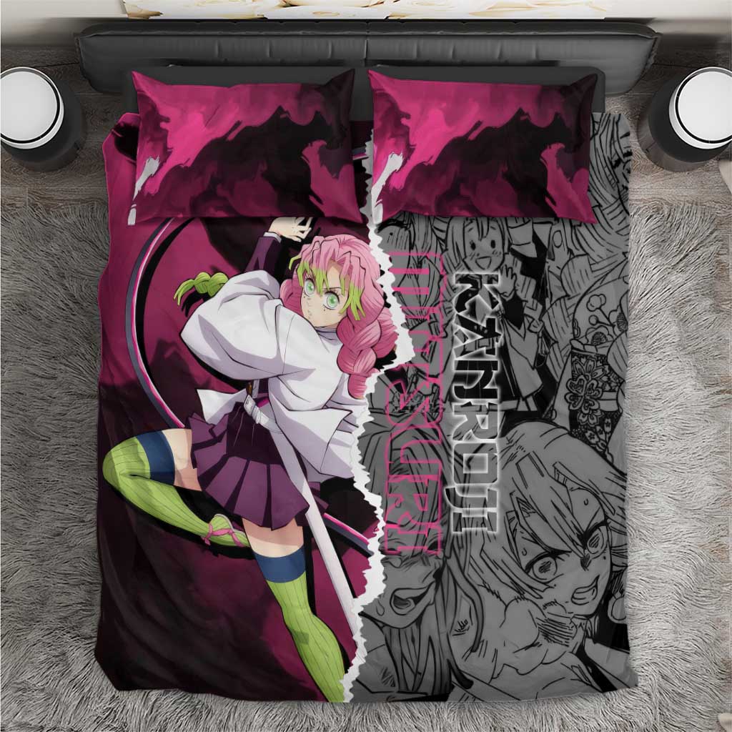 Mitsuri Kanroji Demon Slayer Pink and Black Design Bedding Set with Manga Panels and Love Hashira Theme - The Mazicc