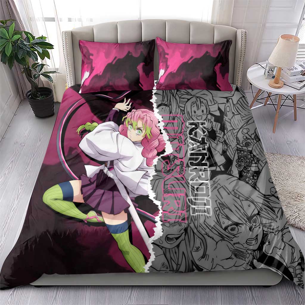 Mitsuri Kanroji Demon Slayer Pink and Black Design Bedding Set with Manga Panels and Love Hashira Theme - The Mazicc