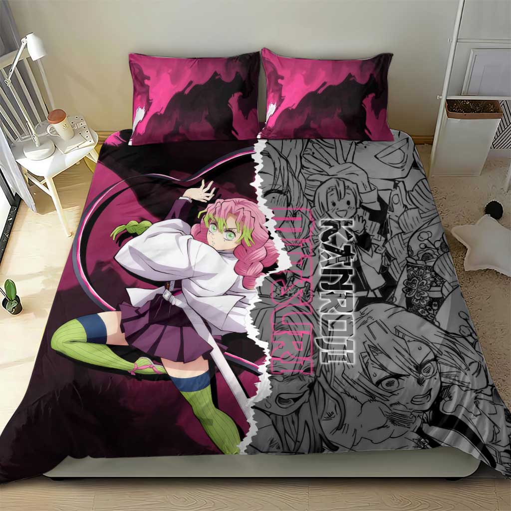Mitsuri Kanroji Demon Slayer Pink and Black Design Bedding Set with Manga Panels and Love Hashira Theme - The Mazicc