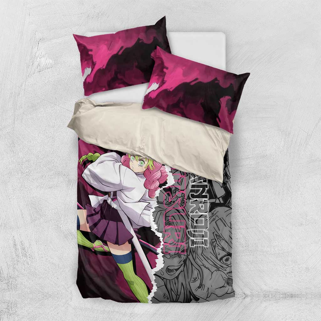 Mitsuri Kanroji Demon Slayer Pink and Black Design Bedding Set with Manga Panels and Love Hashira Theme - The Mazicc