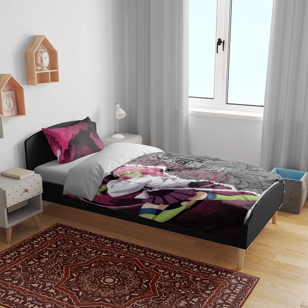Mitsuri Kanroji Demon Slayer Pink and Black Design Bedding Set with Manga Panels and Love Hashira Theme - The Mazicc