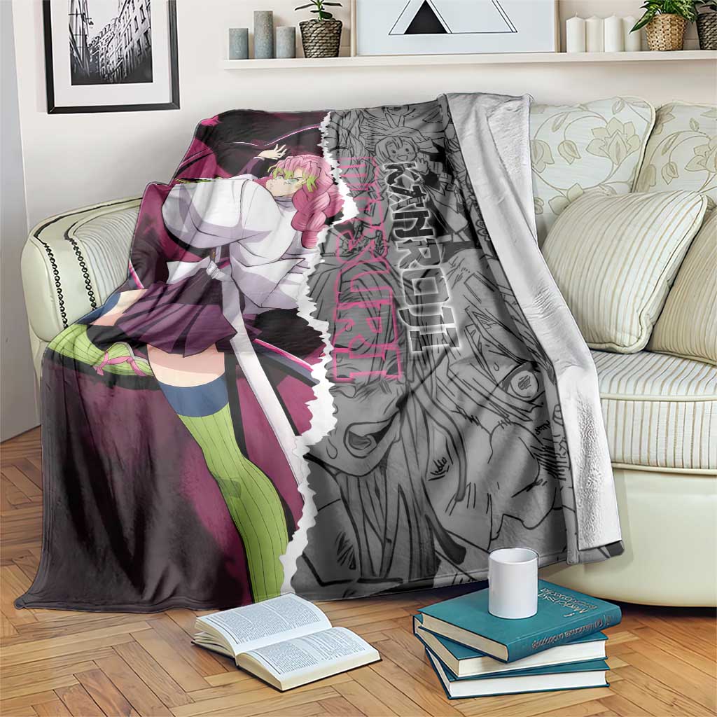 Mitsuri Kanroji Demon Slayer Pink and Black Design Blanket with Manga Panels and Love Hashira Theme - The Mazicc