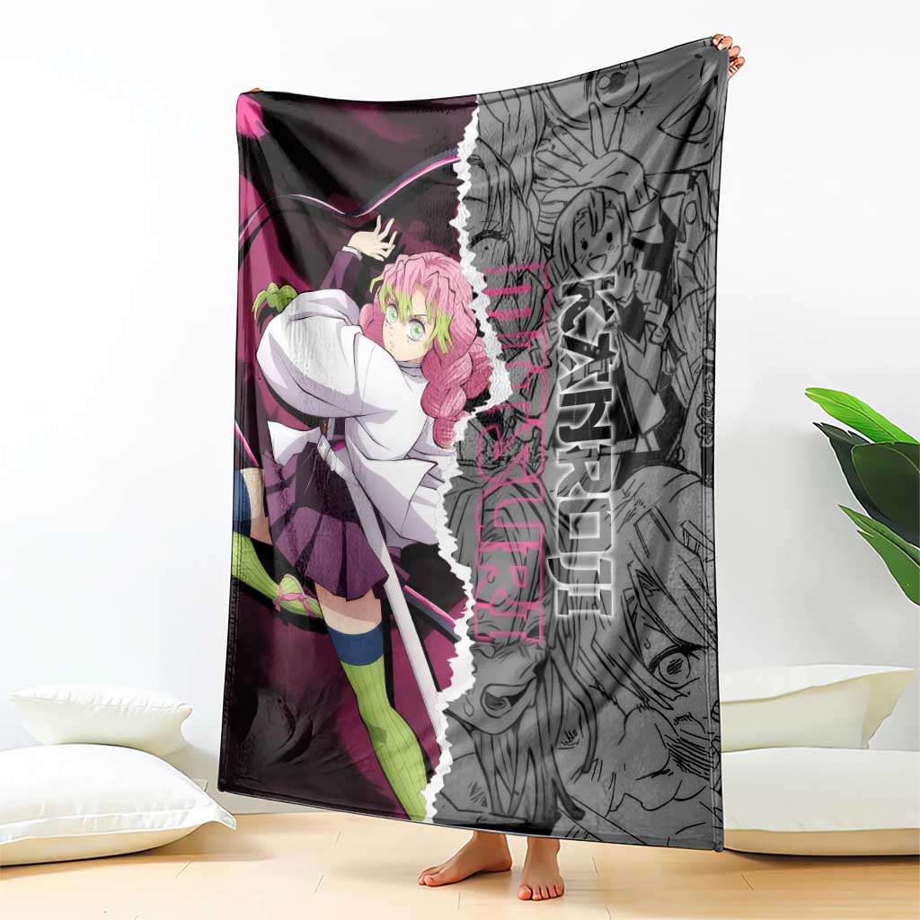 Mitsuri Kanroji Demon Slayer Pink and Black Design Blanket with Manga Panels and Love Hashira Theme - The Mazicc